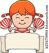 caricatura, cheerleader, bandeira