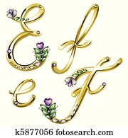 Gold jewelry alphabet letters E,F Gold jewelry alphabet letters E,F
