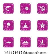 Jellyfish icons set, grunge style Jellyfish icons set, grunge style