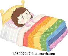 Kid Girl Sleep Bed Rainbow Blanket Illustration Kid Girl Sleep Bed Rainbow Blanket Illustration