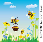 Meadow and bees Meadow and bees
