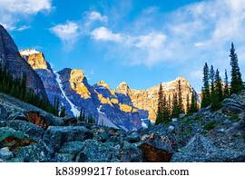 morgensonne, lichter, herauf, dass, tal zehn spitzen, in, banff nationalpark