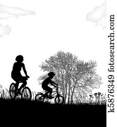 Mother and son on bikes