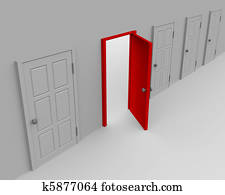 One open door and four closed One open door and four closed
