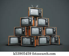 Pile of old retro TVs on dark background Pile of old retro TVs on dark background