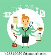 Secretary works hard illustration Secretary works hard illustration