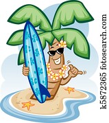 árvore palma, e, surfboard