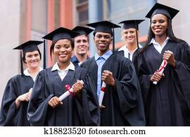 צעיר, מסיים, לעמוד, לפני, אוניברסיטה, בנין