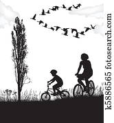 fils, et, mère, sur, vélos