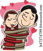 kartons, hugging, couple.