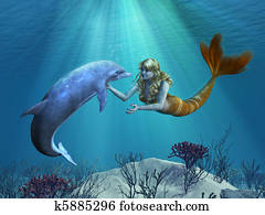 Mermaid with Dolphin Undersea Mermaid with Dolphin Undersea