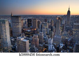 New York City Manhattan skyline panorama sunset aerial view with. empire state building