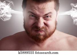 tensão, conceito, -, zangado, homem, com, explodindo, cabeça