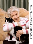 The grandmother with a cat on a sofa The grandmother with a cat on a sofa