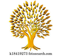 zlato, strom, prosperita, symbol, 3d, logo