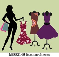 女の子, 中に, a, 衣類, store.