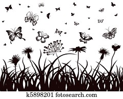 イラスト で 桜の木 花 そして 蝶 シルエット 白 背景 クリップアート K Fotosearch