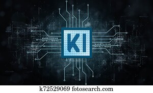 AI - Artificial Intelligence background (in german KI - Kuenstliche Intelligenz Hintergrund) - Abstract concept of cyber technology AI - Artificial Intelligence background (in german KI - Kuenstliche Intelligenz Hintergrund) - Abstract concept of cyber technology