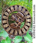 Calendar Mayan culture wooden on Mexico jungle