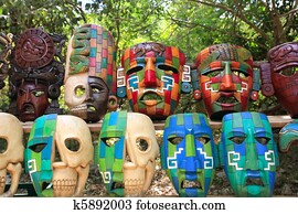 Colorful Mayan masks indian culture in Jungle