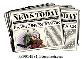 Private detective and girl in newspaper. Private detective and girl in newspaper.