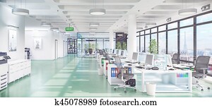 3d render - open plan office - office building 3d render - open plan office - office building