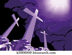 Crosses on Golgotha and light of resurrection Crosses on Golgotha and light of resurrection