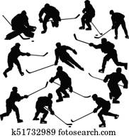 eis hockey- spieler, silhouetten, satz