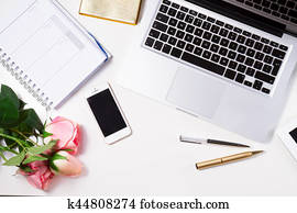 Feminine workspace, top view