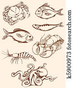 hand drawn seafood icons hand drawn seafood icons