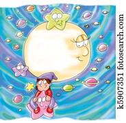 niño, equitación, estrella