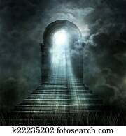 Staircase leading to heaven or hell. Light at the End of the Tun Staircase leading to heaven or hell. Light at the End of the Tun