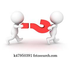 Two 3D Characters running and carrying a question mark symbol Two 3D Characters running and carrying a question mark symbol