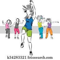 zumba dancers group illustration C zumba dancers group illustration C