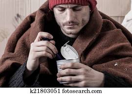 קפוא, ללא בית, איש, אכל