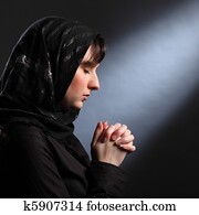 רגע, של, שלווה, אמונה, כפי, אישה צעירה, מתפלל