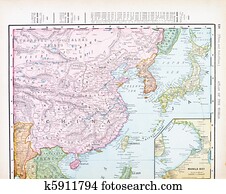 Antique Color English Map of China, Korea, Japan Antique Color English Map of China, Korea, Japan