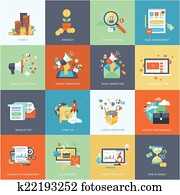 apartamento, desenho, ícones, para, marketing