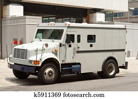 Armoured Armored Car Parked on Street Building Armoured Armored Car Parked on Street Building