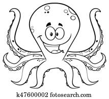 Black And White Happy Octopus Cartoon Mascot Character Black And White Happy Octopus Cartoon Mascot Character
