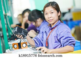 chinês, femininas, trabalhador, em, fabricando