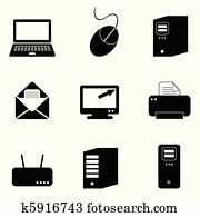 computador, e, ícones tecnologia