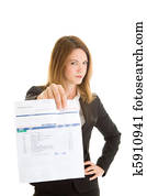 Disapproving Woman Past Due Bill, Isolated White