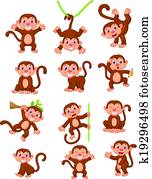 feliz, macaco, caricatura, cobrança, jogo