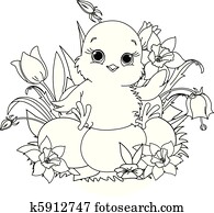 Happy Easter chick. Coloring page Happy Easter chick. Coloring page