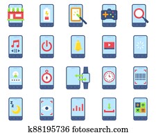 Mobile application vector icon set 3, flat stye
