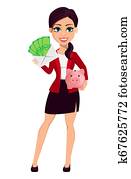 mujer de negocios, caricatura, character., mujer hermosa