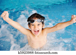 atividades, ligado, a, piscina, crianças, natação, e, tocando, em, água, felicidade, e, verão