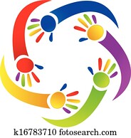 enfants, peint, mains