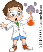 kid makes science experiment